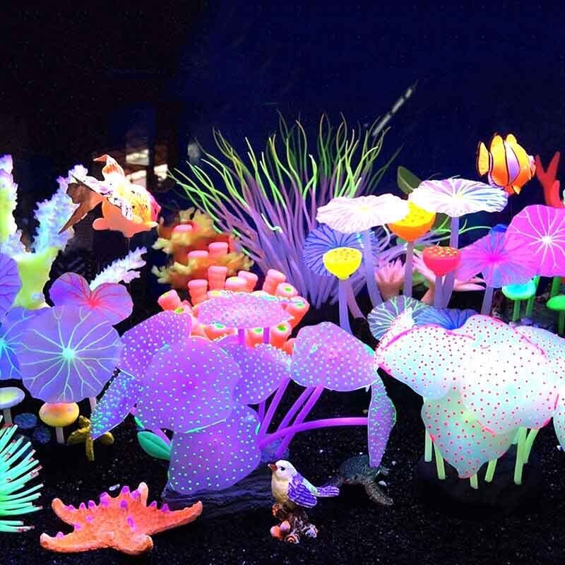 Aquarium Fish Games - シリコン製光る景観人工魚タンク水槽蛍光サンゴひまわり海葵植物水中水槽装飾