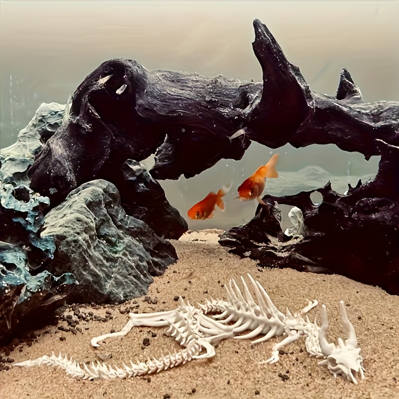 Aquarium Fish Games - 1個入り ドラゴン型魚骨飾り 水槽用 ドラゴンボーン化石オーナメント 柔軟な脊椎 可動関節