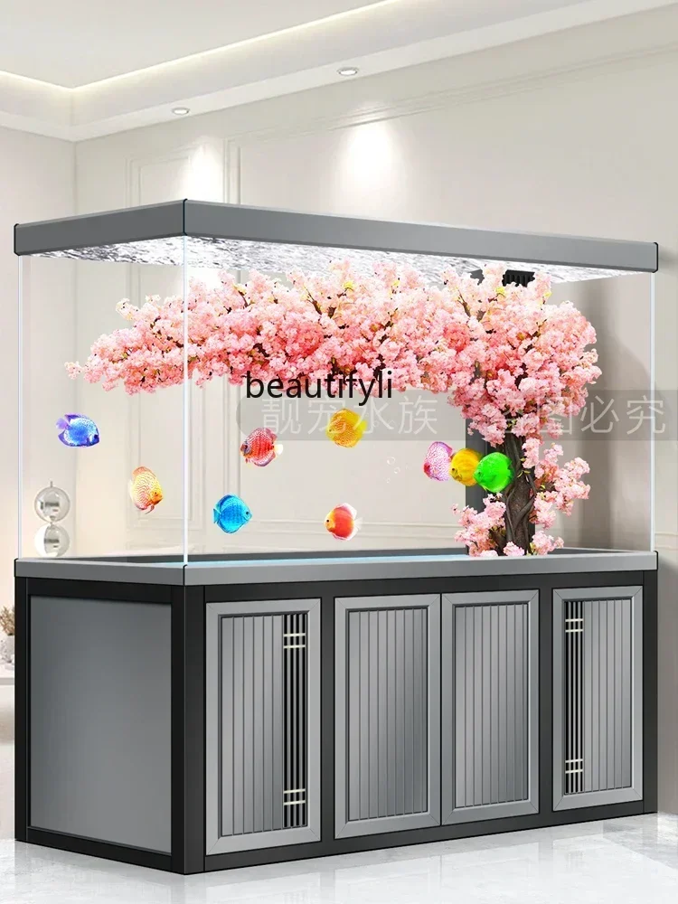 Xchange Aquarium Fish - X 新型ライトラグジュアリー龍魚水槽 超白ガラス水槽 大型リビングルームフロア生態系変化水底フィルター