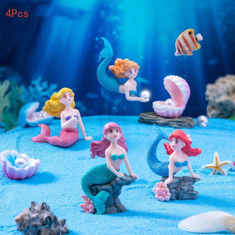 Aquarium Fish For Sale Online - 4 個のプラスチック水槽リトルマーメイドオーナメントミニチュア置物水族館の装飾 DIY ケーキ装飾デスククラフトアクセサリー
