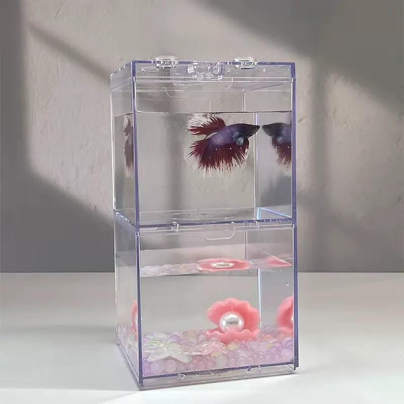 Aquarium Mini Fish - リラックスラインズ ミニ水槽ボックス テーブルデコレーション 小型多機能LED照明付きアクリル製水槽