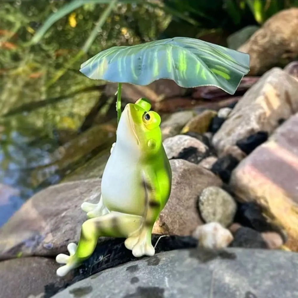 漫画風樹脂製カエルの置物、葉っぱ付きの創造的な庭のカエル像、 - Aquarium Fish Land のレビューと価格