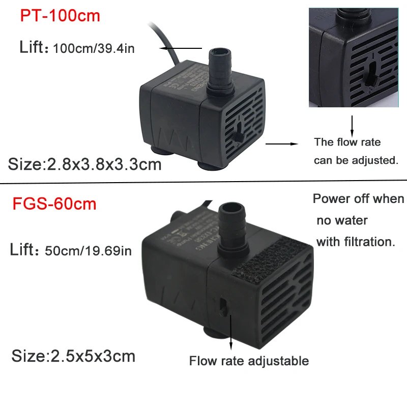 USB水槽用水中ポンプ、5V 5Wミニ調整可能流量フィルター - Aquarium Mini Fish のレビューと価格