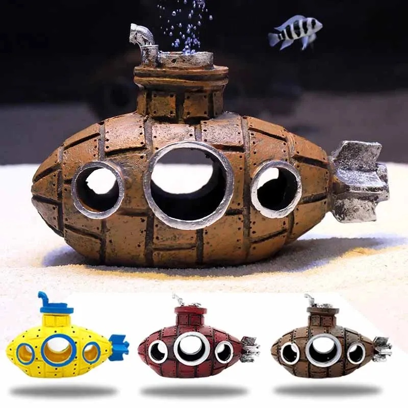 樹脂製潜水艦型オーナメント、水槽飾り、魚やエビの隠れ家、洞窟 - Aquarium Fish For Sale Online のレビューと価格