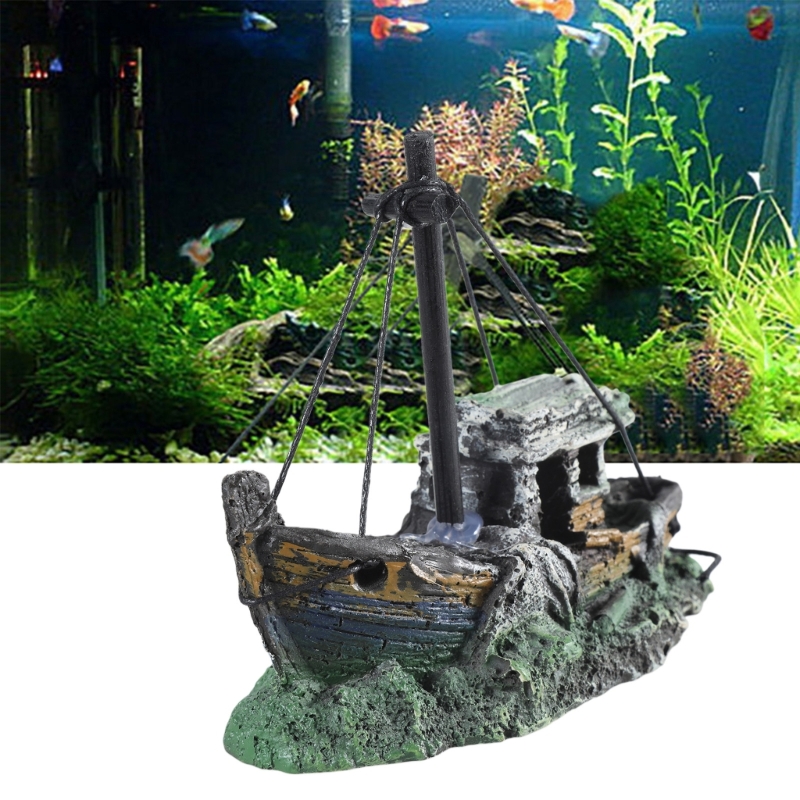 水族館沈没船装飾樹脂水槽装飾品隠れ家仙人 12.5*6*10 - Aquarium Fish Games のレビューと価格